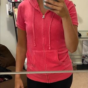 Terry cloth hot pink short sleeve sip up